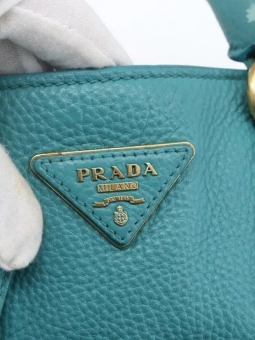 PRADA Hand Bag Leather Light Blue Gold Auth - Picture 10 of 16
